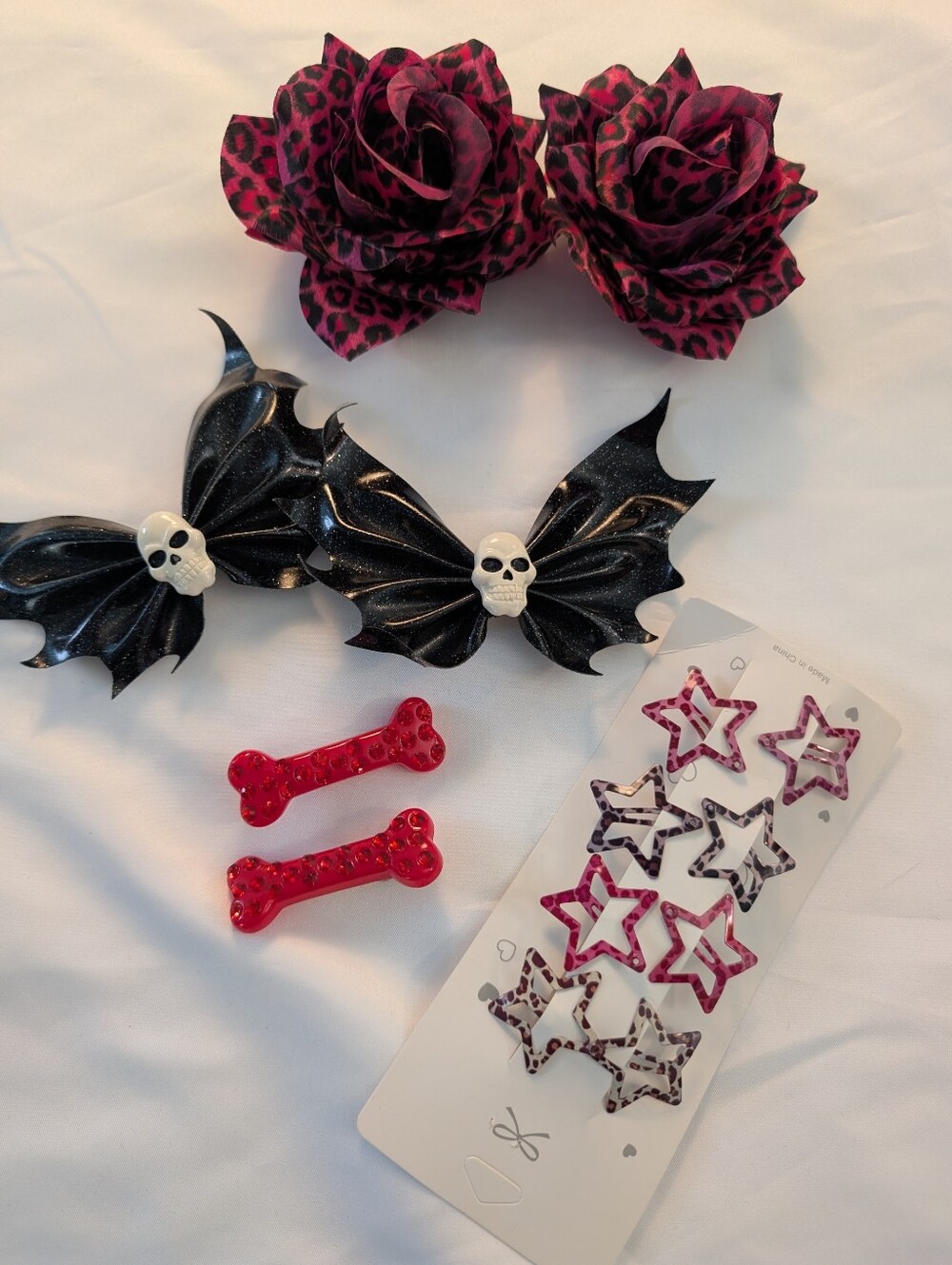 Goth-y Hair Accessories, Skulls, Roses, Leopard And Bats